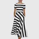 Women's Bold Striped Maxi – Boat Neck Short Sleeve A-Line Wedding Guest Dress