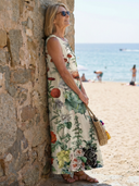 Women's Botanical Floral Maxi – Round Neck Sleeveless Placement Print Beach Summer Dress
