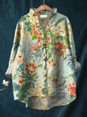 Women's Botanical Floral Print Blouse – Ruffle V Neck Long Sleeve Casual Everyday Top