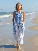 Women's Botanical Print Maxi – Split V Neck Sleeveless Pocket Relaxed Beach Summer Dress