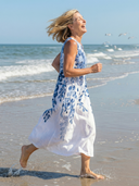 Women's Botanical Print Maxi – Split V Neck Sleeveless Pocket Relaxed Beach Summer Dress