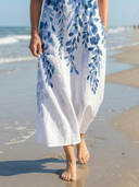 Women's Botanical Print Maxi – Split V Neck Sleeveless Pocket Relaxed Beach Summer Dress