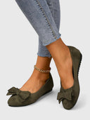 Women's Bow Ballet Flats – Round Toe Slip On Suede Everyday Flat Shoes
