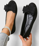 Women's Bow Ballet Flats – Round Toe Slip On Suede Everyday Flat Shoes