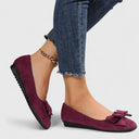 Women's Bow Ballet Flats – Round Toe Slip On Suede Everyday Flat Shoes