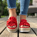 Women's Bow Platform Slides – Peep Toe Espadrille Slip On Summer Sandals