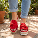 Women's Bow Platform Slides – Peep Toe Espadrille Slip On Summer Sandals