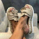 Women's Bow Platform Slides – Peep Toe Espadrille Slip On Summer Sandals