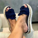Women's Bow Platform Slides – Peep Toe Espadrille Slip On Summer Sandals