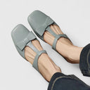 Women's Bow T-Strap Ballet Flats – Square Toe Slip On Flat Mary Jane Shoes