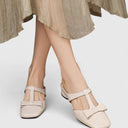 Women's Bow T-Strap Ballet Flats – Square Toe Slip On Flat Mary Jane Shoes