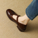 Women's Brogue T-Strap Mary Jane Shoes – Round Toe Wingtip Buckle Low Block Heel