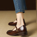 Women's Brogue T-Strap Mary Jane Shoes – Round Toe Wingtip Buckle Low Block Heel