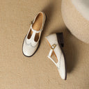 Women's Brogue T-Strap Mary Jane Shoes – Round Toe Wingtip Buckle Low Block Heel