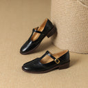 Women's Brogue T-Strap Mary Jane Shoes – Round Toe Wingtip Buckle Low Block Heel