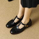 Women's Brogue T-Strap Mary Jane Shoes – Round Toe Wingtip Buckle Low Block Heel