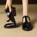 Women's Brogue T-Strap Mary Jane Shoes – Round Toe Wingtip Buckle Low Block Heel