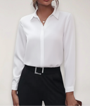 Women's Button Up Office Blouse – Collared Long Sleeve Solid Tailored Work Top