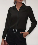 Women's Button Up Office Blouse – Collared Long Sleeve Solid Tailored Work Top