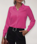 Women's Button Up Office Blouse – Collared Long Sleeve Solid Tailored Work Top