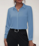 Women's Button Up Office Blouse – Collared Long Sleeve Solid Tailored Work Top