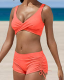 Women's Camo Print Bikini Set – Twist Front Crop Top Ruched Boyshort Swimsuit