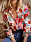Women's Casual Floral Print Blouse – Button Down Long Sleeve V Neck Top