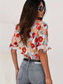 Women's Casual Floral Print Blouse – Button Down Long Sleeve V Neck Top