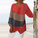 Women's Casual Printed Shirt – V Neck Long Sleeve Button Front Top