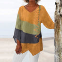 Women's Casual Printed Shirt – V Neck Long Sleeve Button Front Top