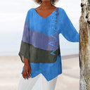 Women's Casual Printed Shirt – V Neck Long Sleeve Button Front Top