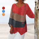 Women's Casual Printed Shirt – V Neck Long Sleeve Button Front Top