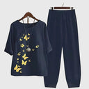 Women's Casual Printed Two Piece Set – Short Sleeve Top Wide Leg Pants Summer