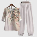Women's Casual Printed Two Piece Set – Short Sleeve Top Wide Leg Pants Summer