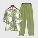 Women's Casual Printed Two Piece Set – Short Sleeve Top Wide Leg Pants Summer