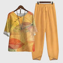 Women's Casual Printed Two Piece Set – Short Sleeve Top Wide Leg Pants Summer