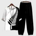 Women's Casual Printed Two Piece Set – Short Sleeve Top Wide Leg Pants Summer