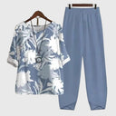 Women's Casual Printed Two Piece Set – Short Sleeve Top Wide Leg Pants Summer