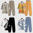 Women's Casual Printed Two Piece Set – Short Sleeve Top Wide Leg Pants Summer