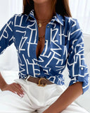 Women's Casual Solid Blouse – V Neck Button Front Long Sleeve Daily Top