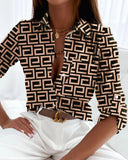Women's Casual Solid Blouse – V Neck Button Front Long Sleeve Daily Top