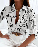 Women's Casual Solid Blouse – V Neck Button Front Long Sleeve Daily Top