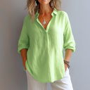 Women's Casual Solid Blouse – V Neck Button Front Long Sleeve Loose Top