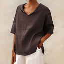 Women's Casual Solid Blouse – V Neck Short Sleeve Loose Fit Top