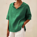 Women's Casual Solid Blouse – V Neck Short Sleeve Loose Fit Top