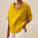 Women's Casual Solid Blouse – V Neck Short Sleeve Loose Fit Top
