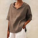 Women's Casual Solid Blouse – V Neck Short Sleeve Loose Fit Top