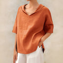 Women's Casual Solid Blouse – V Neck Short Sleeve Loose Fit Top