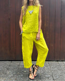 Women's Casual Solid Sleeveless Top – Wide Leg Ankle Pants Summer Two Piece Set