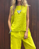 Women's Casual Solid Sleeveless Top – Wide Leg Ankle Pants Summer Two Piece Set